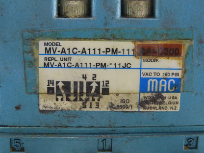 MAC MV-A1C-A111-PM-AA330 Solenoid Valve W/MM-A1c-231 Base & 120V Coil