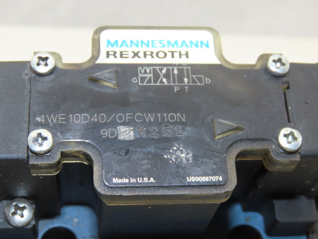 Rexroth 4WE10D40/0FCW110N9DK25L Hydraulic Control Valve W/ZDR10DP2-54/75YM/12