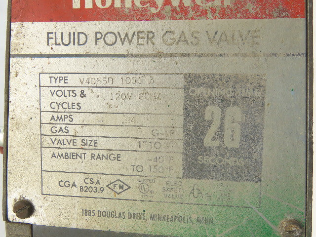 Honeywell V-4055A-1001 Fluid Power Gas Valve 110/120V 2-1/2"NPT 26 Sec.
