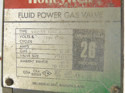 Honeywell V-4055A-1001 Fluid Power Gas Valve 110/120V 2-1/2"NPT 26 Sec.