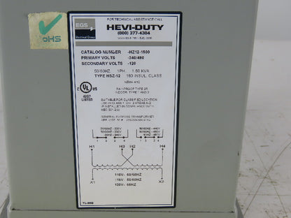 Hevi-Duty HZ12-1500 1.5KVA Electric Transformer 240/480V Pri 120V Sec