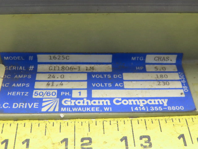 Graham Company 1625C DC Drive 230VAC Input 180VDC Output 50/60 HZ 1Phase 5HP