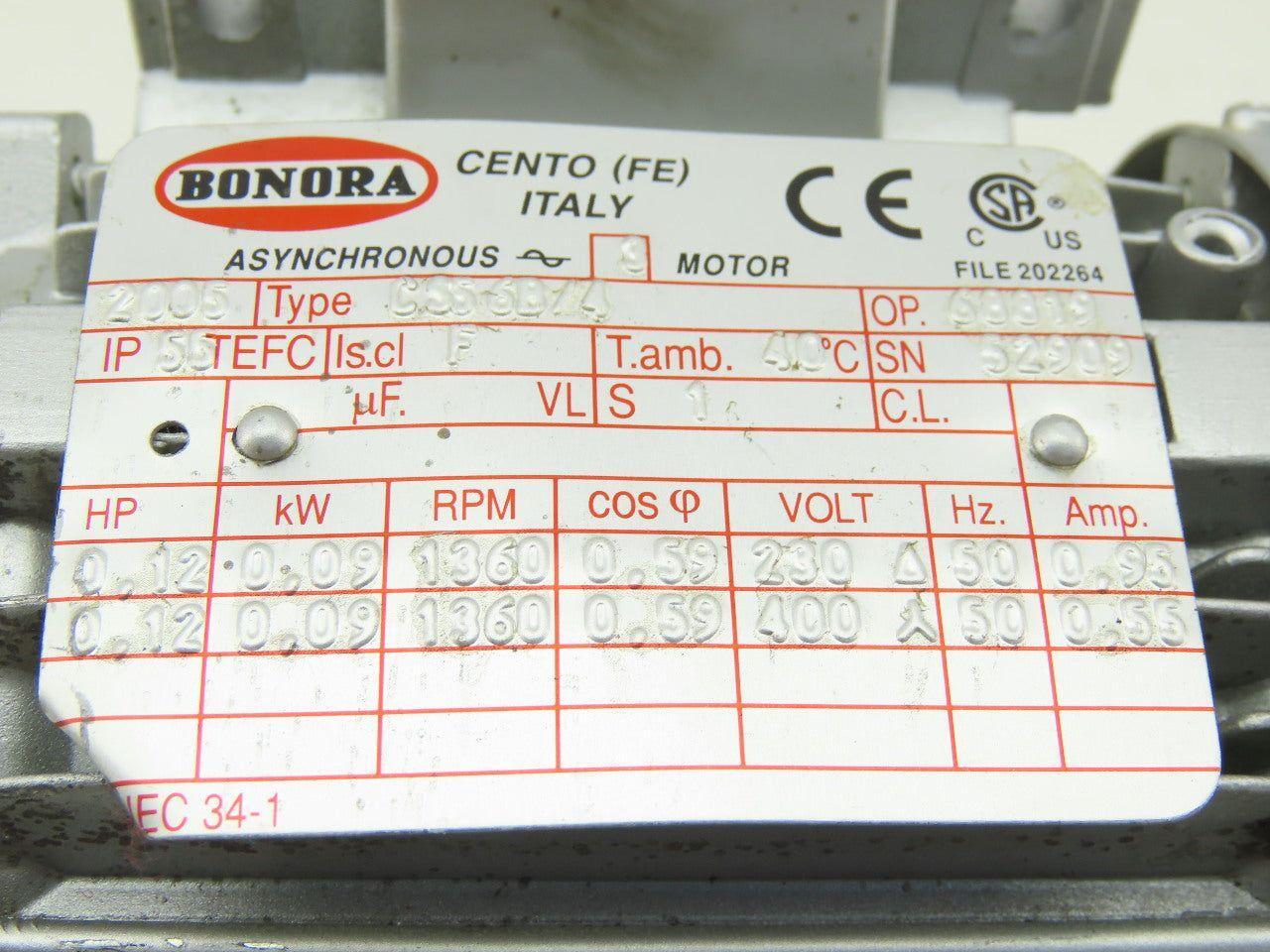 Bonora CS5-6B/4 Gear Motor 230/460V 3Ph 20:1 Ratio 98RPM