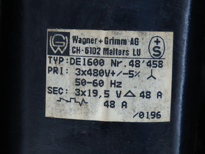 Wagner + Grimm Type DE1600 Transformer 3X480V Primary 3xa9,5 V Secondary