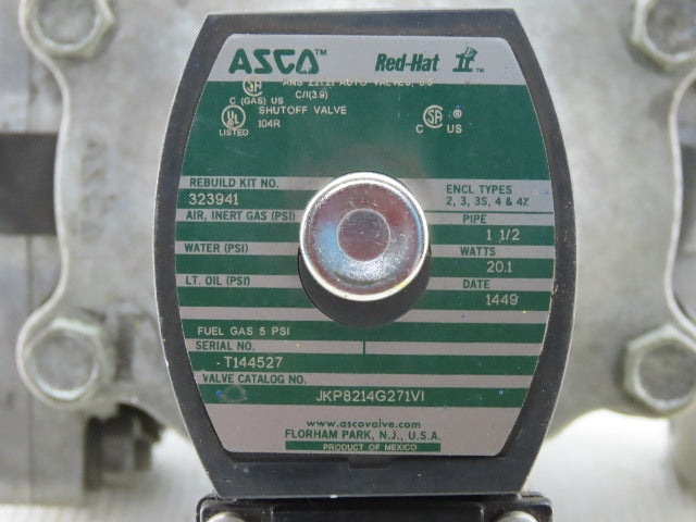ASCO JKP 8214G271VI 1-1/4" NPT 2-Way Fuel Gas Solenoid Valve 120V