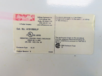 Hoffman A161606LP Wall Mount Electrical Enclosure JIC 16x16x6" W/Back Plate