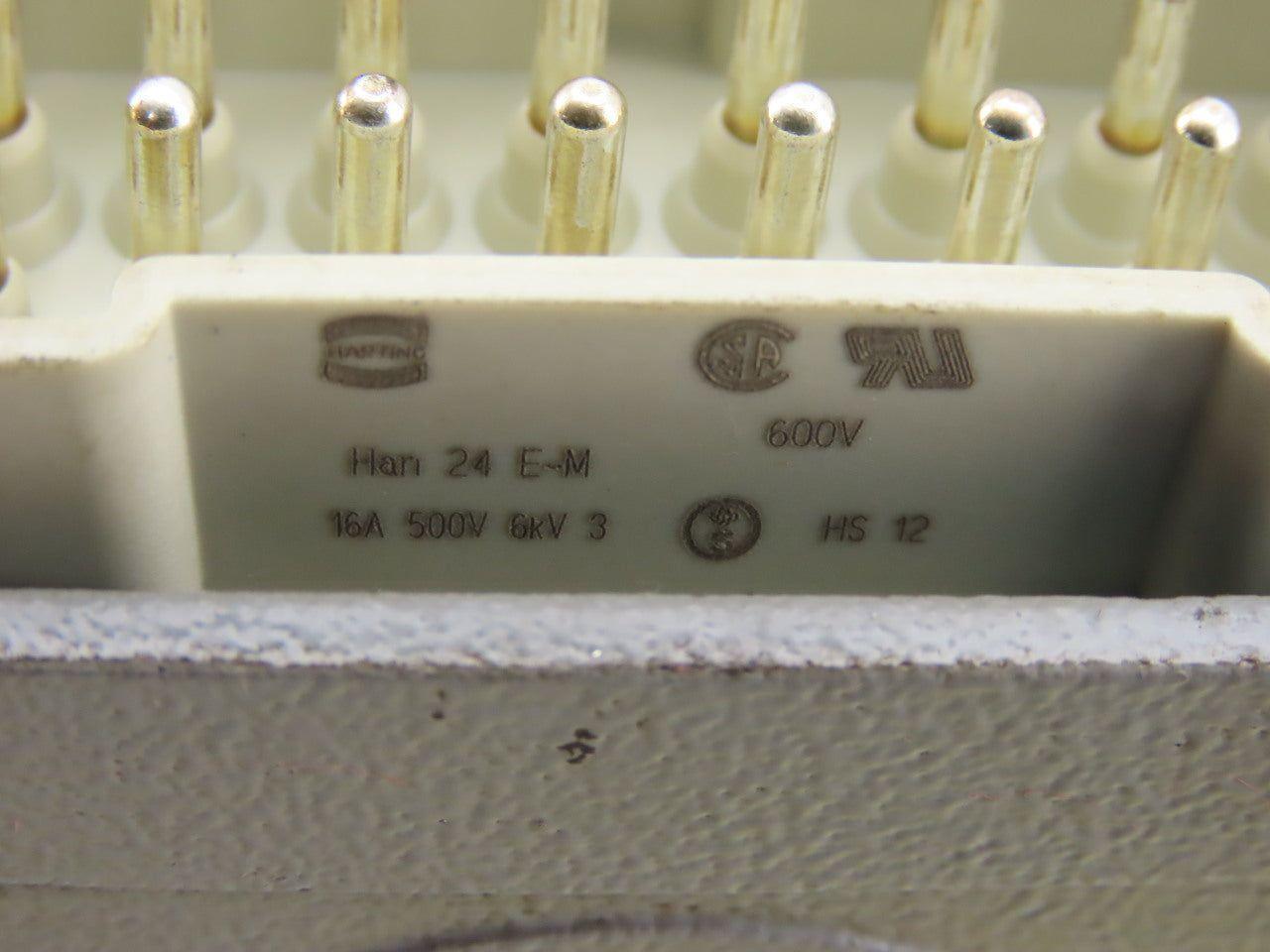 Harting Han 24 E-M 24 Pin Housing Assembly Base & Hood W/Inserts 16A 500V