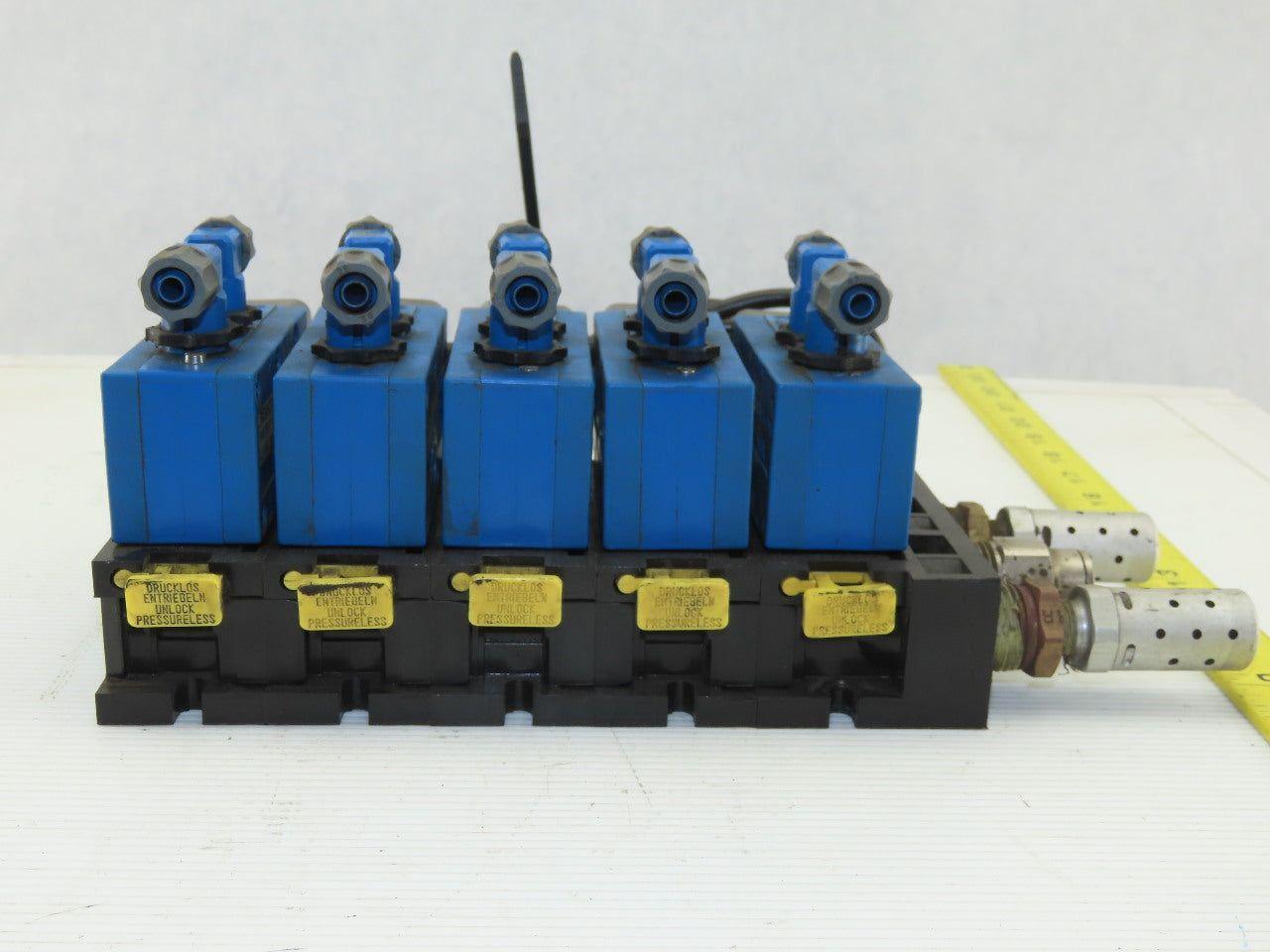 Rexroth PW67697-5C Pneumatic Valve 24VDC Coil W/Manifold Bank Of 5 W/Silencers