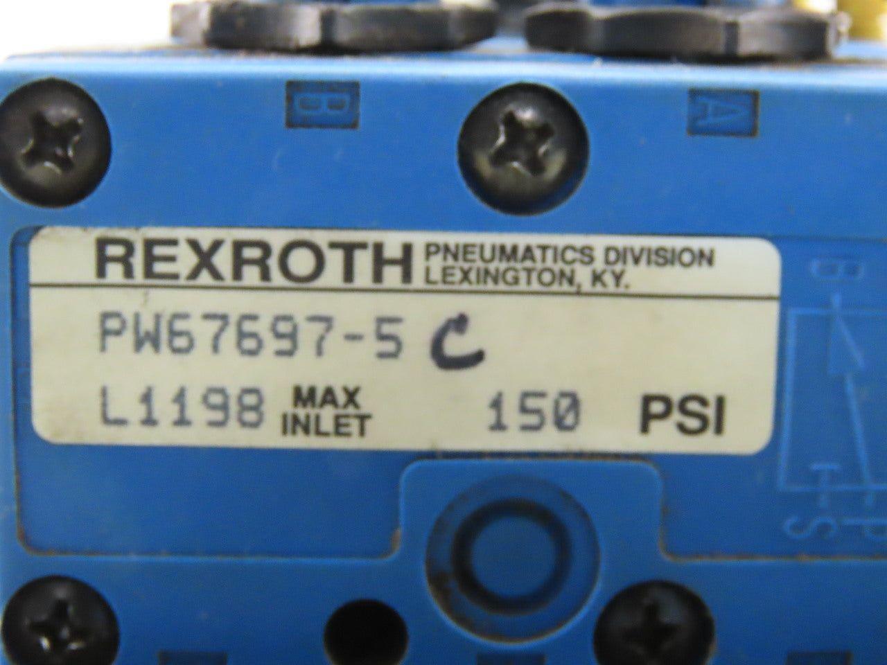 Rexroth PW67697-5C Pneumatic Valve 24VDC Coil W/Manifold Bank Of 5 W/Silencers