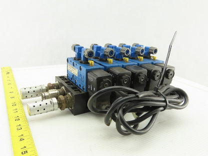 Rexroth PW67697-5C Pneumatic Valve 24VDC Coil W/Manifold Bank Of 5 W/Silencers