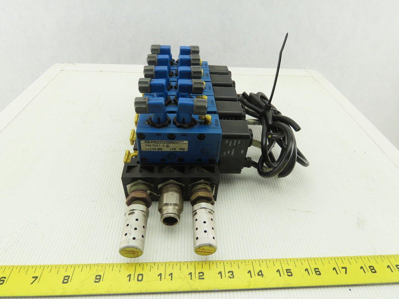 Rexroth PW67697-5C Pneumatic Valve 24VDC Coil W/Manifold Bank Of 5 W/Silencers