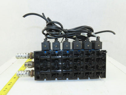 Rexroth PW67697-5C 6 Pneumatic Valves 24VDC Coil Manifold Assembly W/Silencers