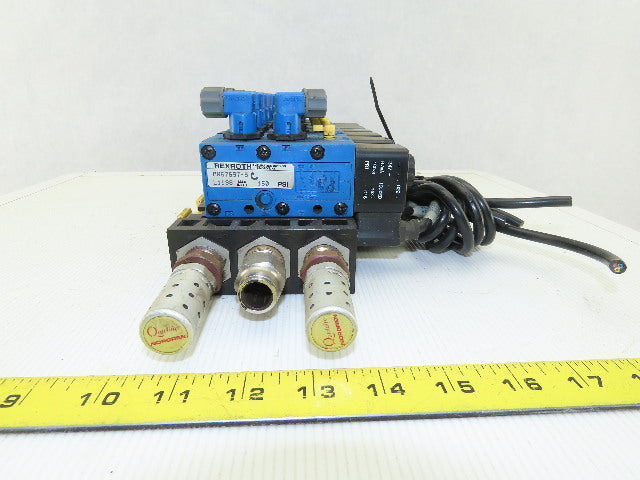 Rexroth PW67697-5C 6 Pneumatic Valves 24VDC Coil Manifold Assembly W/Silencers