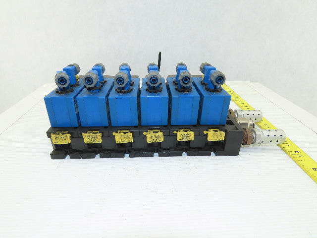 Rexroth PW67697-5C 6 Pneumatic Valves 24VDC Coil Manifold Assembly W/Silencers