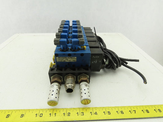 Rexroth PW67697-5C 6 Pneumatic Valves 24VDC Coil Manifold Assembly W/Silencers