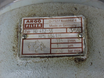 Argo Filter HD 412-56 High Pressure Filter Assembly 315 LPM 250 Bar Max