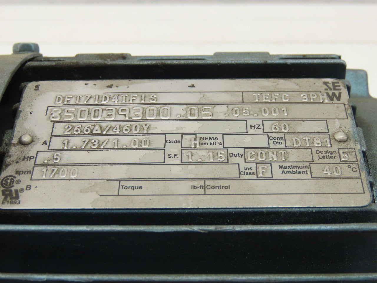 Sew Eurodrive R37DT71D4TFIS 44.8:1 Ratio 0.25kW 38RPM 277/480V Gear Motor