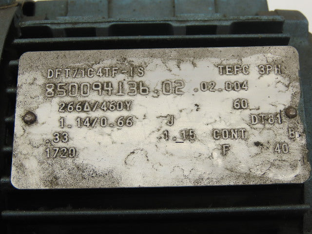 Sew Eurodrive R37DT71C4TF-IS 1/3HP Motor 230/460V 3Ph W/44.81:1 Inline Gearbox