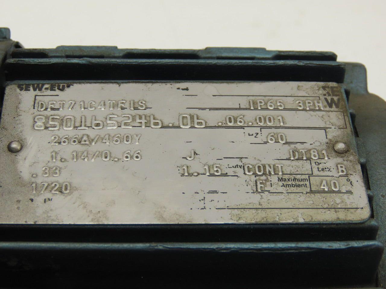 Sew Eurodrive 	 R37DT71C4TFIS 1/3HP Motor 230/460V 3Ph W/32.4:1 Inline Gearbox