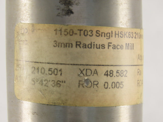 Haimer A63.052.22 HSK-A63 Face/Shell Mill Tool Holder 22mm Pilot 160mm Proj.