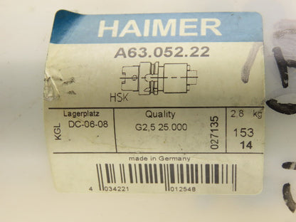 Haimer A63.052.22 HSK-A63 Face/Shell Mill Tool Holder 22mm Pilot 160mm Proj.