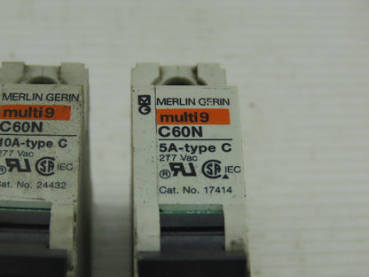 Merlin Gerin C60N 5A-Type C 277 Volt Circuit Breaker Lot of 7