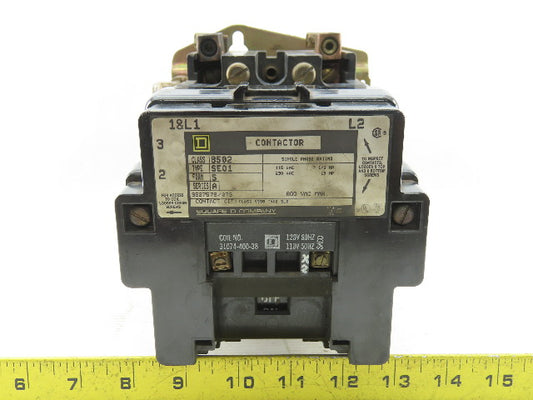 Square D 8502 SE01 3 Contactor Ser. A 600V Max 120V Coil 15Hp 1Ph