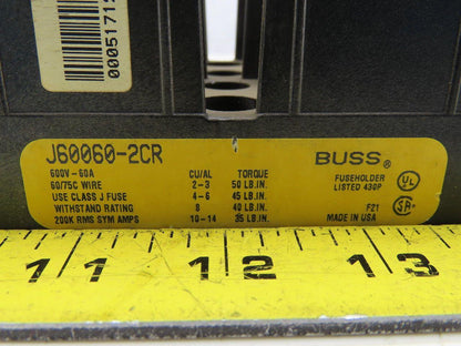 Buss J60060-2COR 600V 60A 2P Class J Fuse Holder Lot of 3