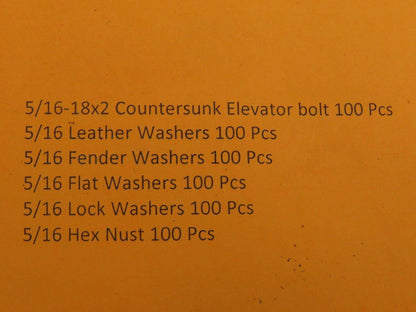 Tapco 5/16-18x2 Countersunk Elevator Bolt W/Fender Washer, Flat, Lock, & Hex Nut