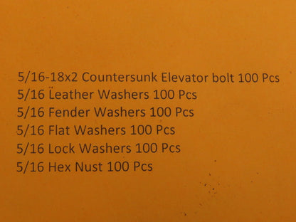 Tapco 5/16-18x2 Countersunk Elevator Bolt W/Fender Washer, Flat, Lock, & Hex Nut
