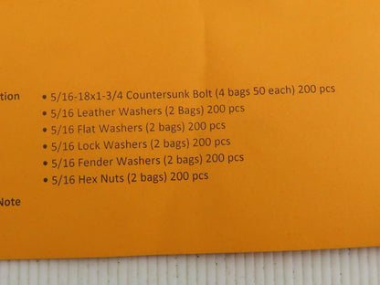 Tapco 5/16-18x1-3/4 Countersunk Bolt Fender Washer Flat Lock & Hex Nut Bulk Lot