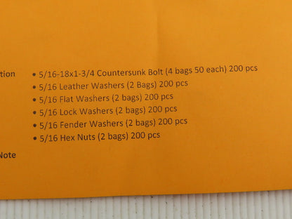 Tapco 5/16-18x1-3/4 Countersunk Bolt Fender Washer Flat Lock & Hex Nut Bulk Lot