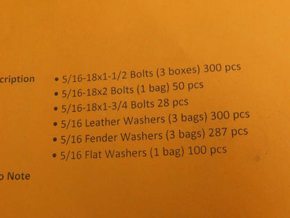 Tapco 5/16-18x1-1/2 Flat Countersunk Bolts W/Washers And Hex Nuts Bulk Lot