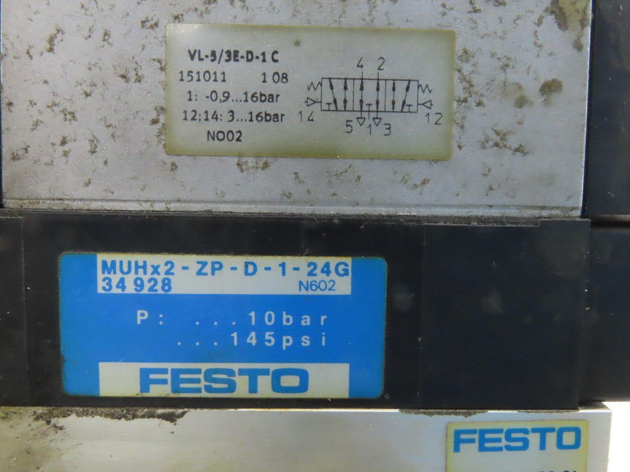 Festo VL-5/3E-D-1-C Pneumatic Valve with Solenoid Block & Sub Base Manifold