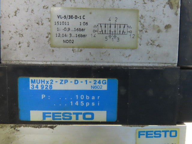 Festo VL-5/3E-D-1-C Pneumatic Valve with Solenoid Block & Sub Base Manifold