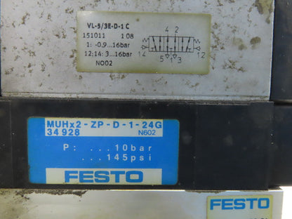 Festo VL-5/3E-D-1-C Pneumatic Valve with Solenoid Block & Sub Base Manifold