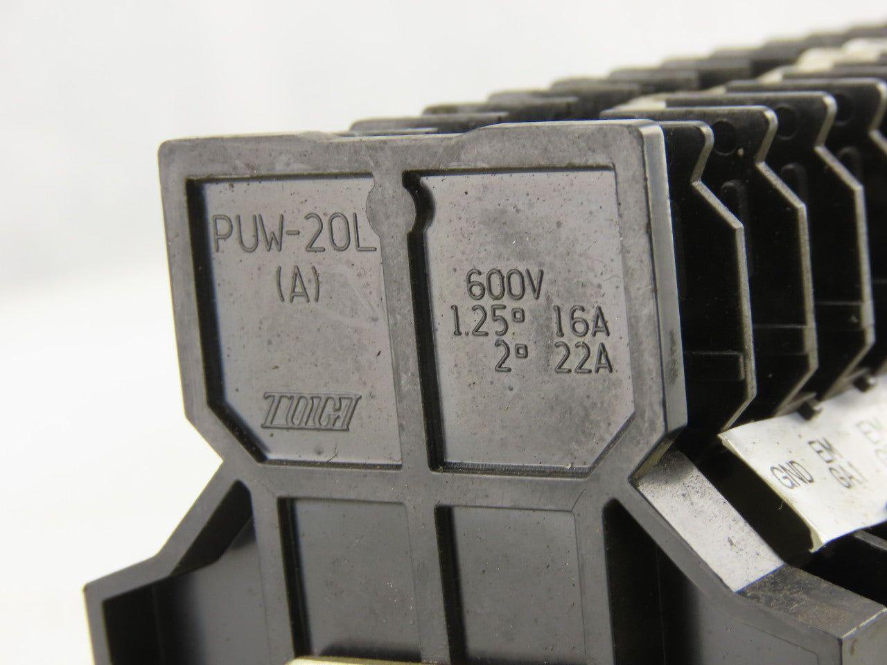Togi PUW-20 DIN Rail Dual Terminal Block 600V 16A 600V 19 A 14 AWG Lot of 24