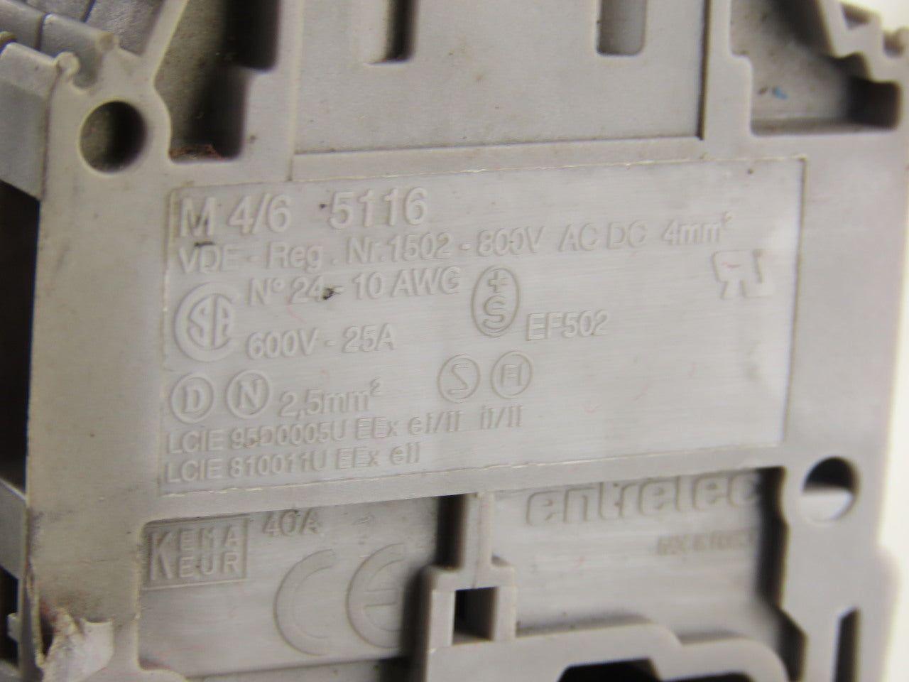 Entrelec M4/6 5116 DIN Rail Mount Terminal Block 600V 25A Lot of 135