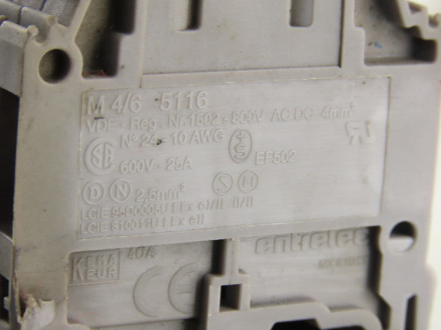 Entrelec M4/6 5116 DIN Rail Mount Terminal Block 600V 25A Lot of 135