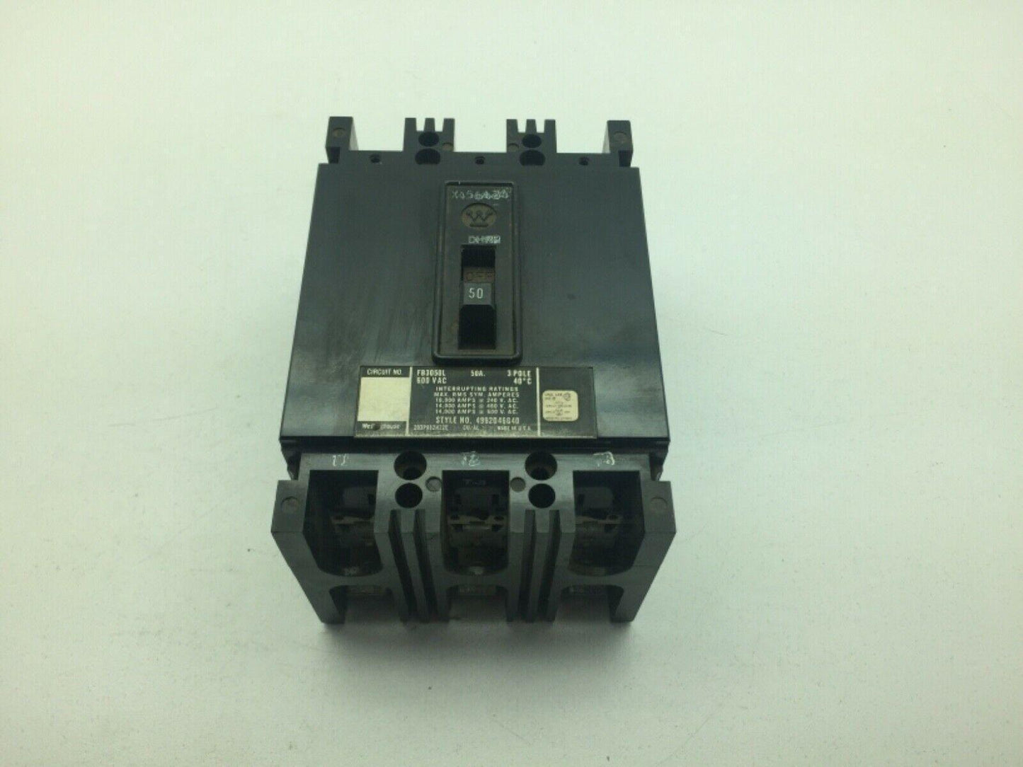 Westinghouse FB3050L Circuit Breaker 50A 3 Pole 600VAC