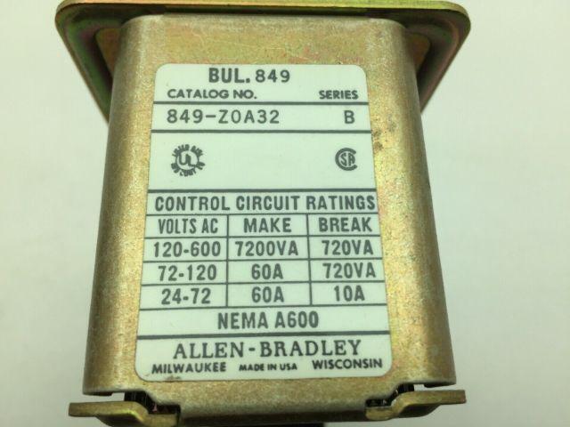 Allen Bradley 849-Z0A32/B Pneumatic Timing Relay 240V 60Hz Series B
