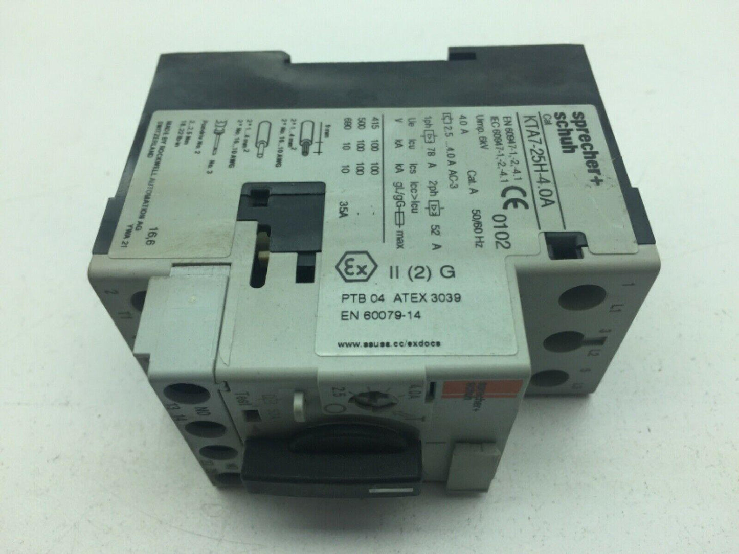 Sprecher+Schuh KTA7-25H-4.0A Motor Circuit Breaker 3 Pole  4.0A CAT.A 50/60Hz