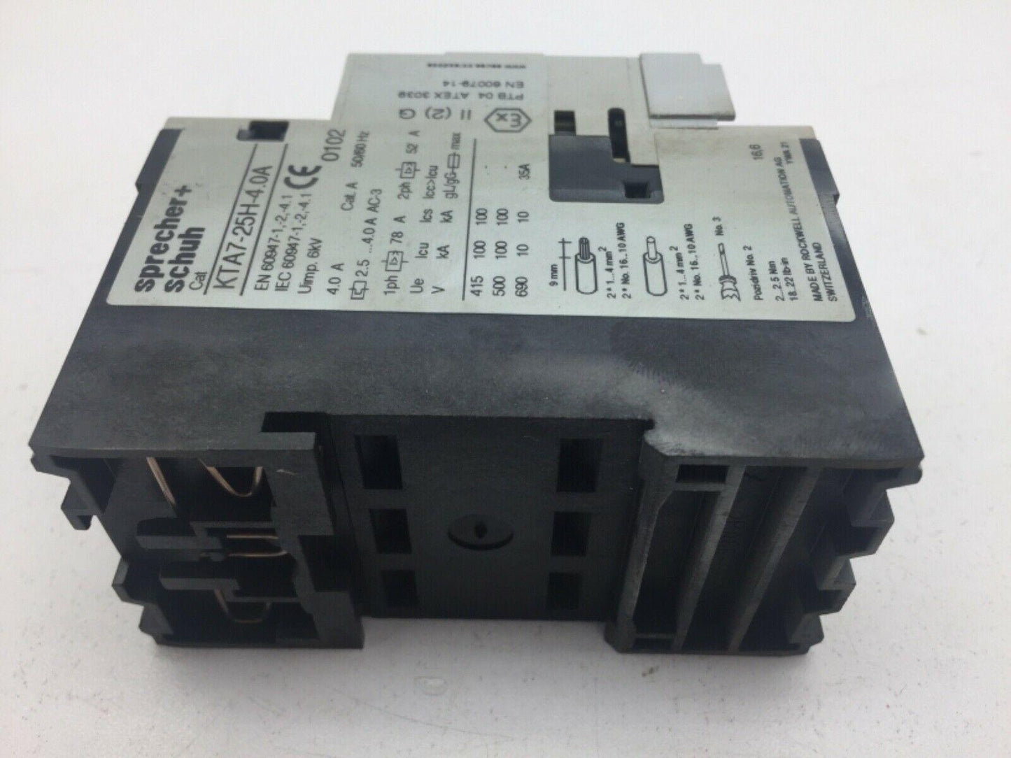 Sprecher+Schuh KTA7-25H-4.0A Motor Circuit Breaker 3 Pole  4.0A CAT.A 50/60Hz