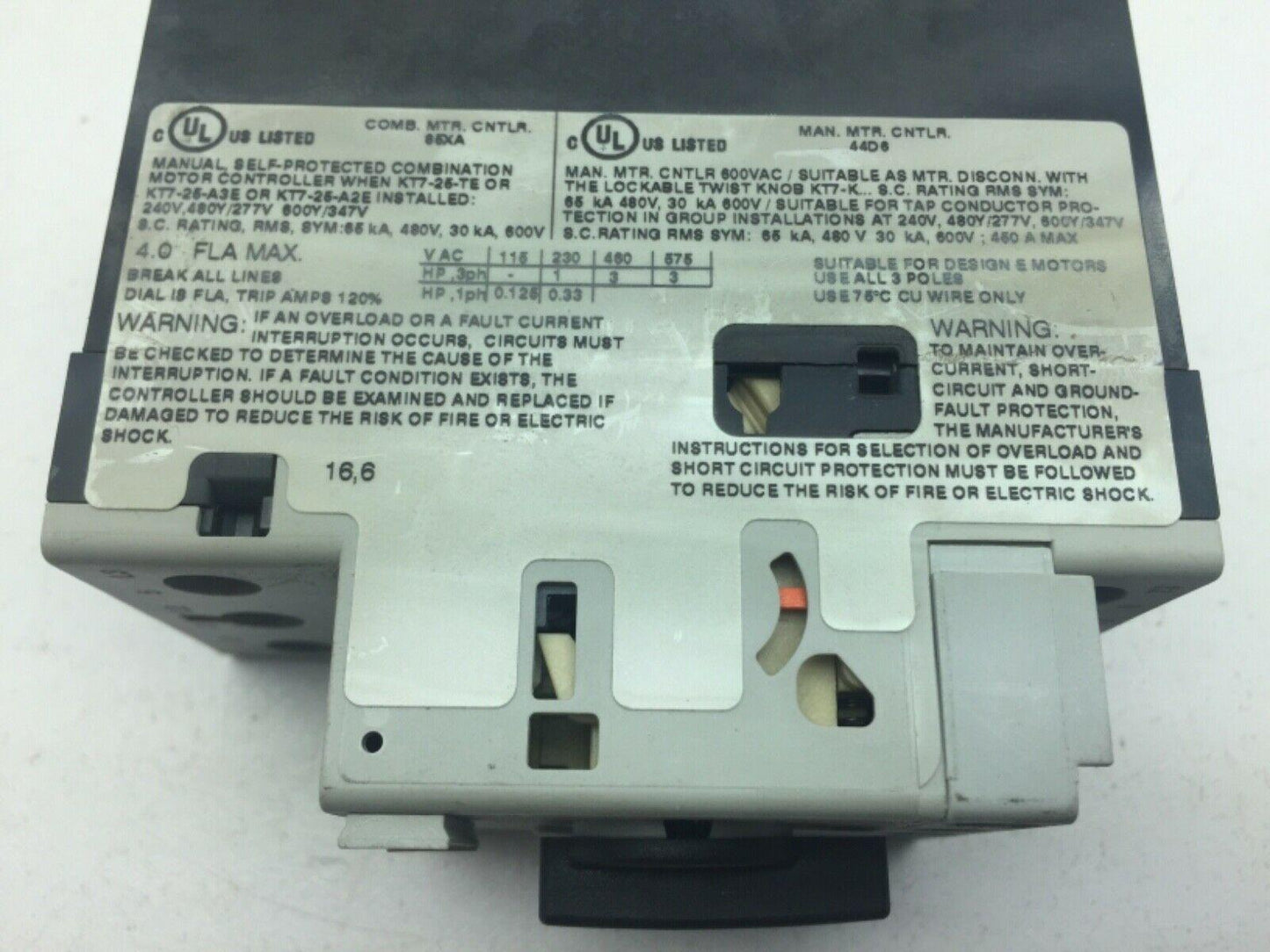 Sprecher+Schuh KTA7-25H-4.0A Motor Circuit Breaker 3 Pole  4.0A CAT.A 50/60Hz