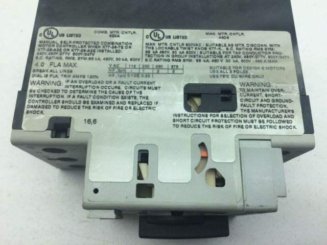 Sprecher+Schuh KTA7-25H-4.0A Motor Circuit Breaker 3 Pole  4.0A CAT.A 50/60Hz