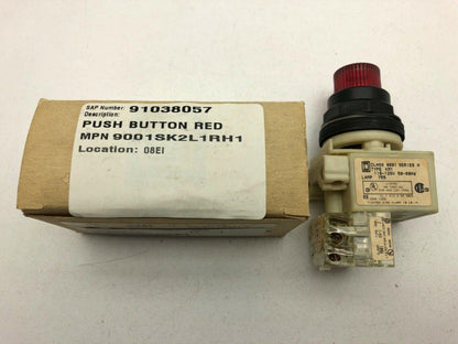 Square D 9001SK2L1RH13/H Red Illuminated Push Button 1N.O 1N.C Series H