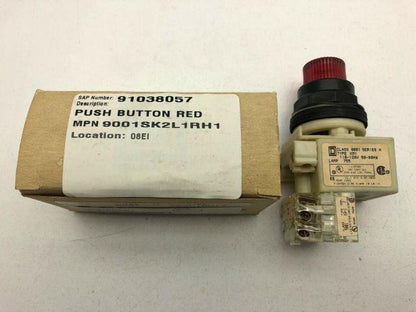 Square D 9001SK2L1RH13/H Red Illuminated Push Button 1N.O 1N.C Series H