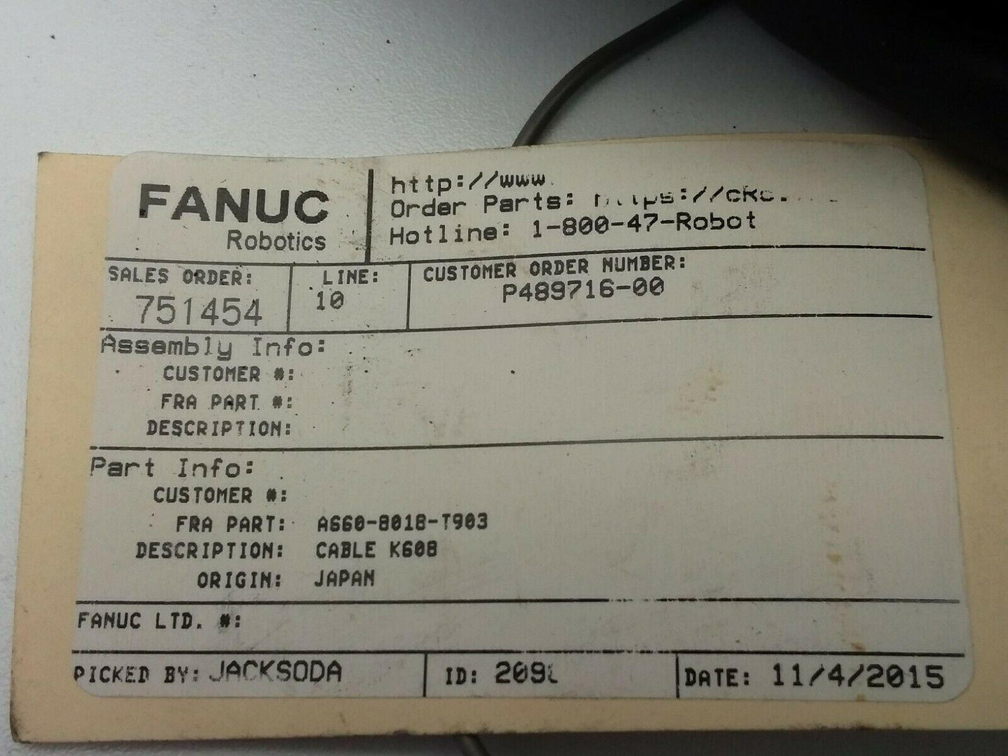 Fanuc A660-8018-T903 Cable K608