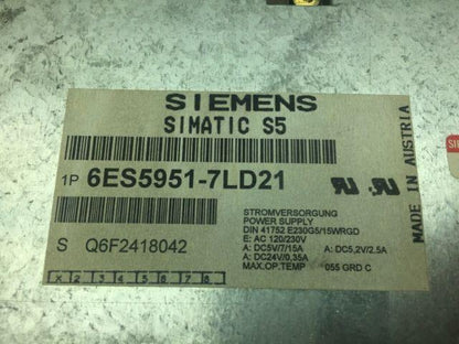 Siemens 6ES5951-7LD21 Power Supply 120-230VAC 7A 15A