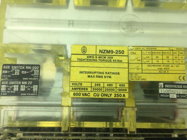 Moeller NZM9-250 Circuit Breaker 600A 250A W/ZM9A-150-NA Thermal Trip 150A 3Pole